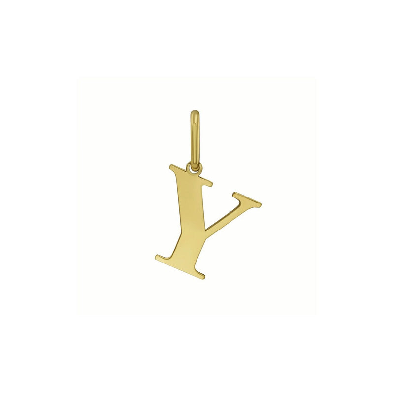 14K Yellow Gold Initial Y Charm Pendant 14K yellow gold initial Y charm pendant with polished serif lettering