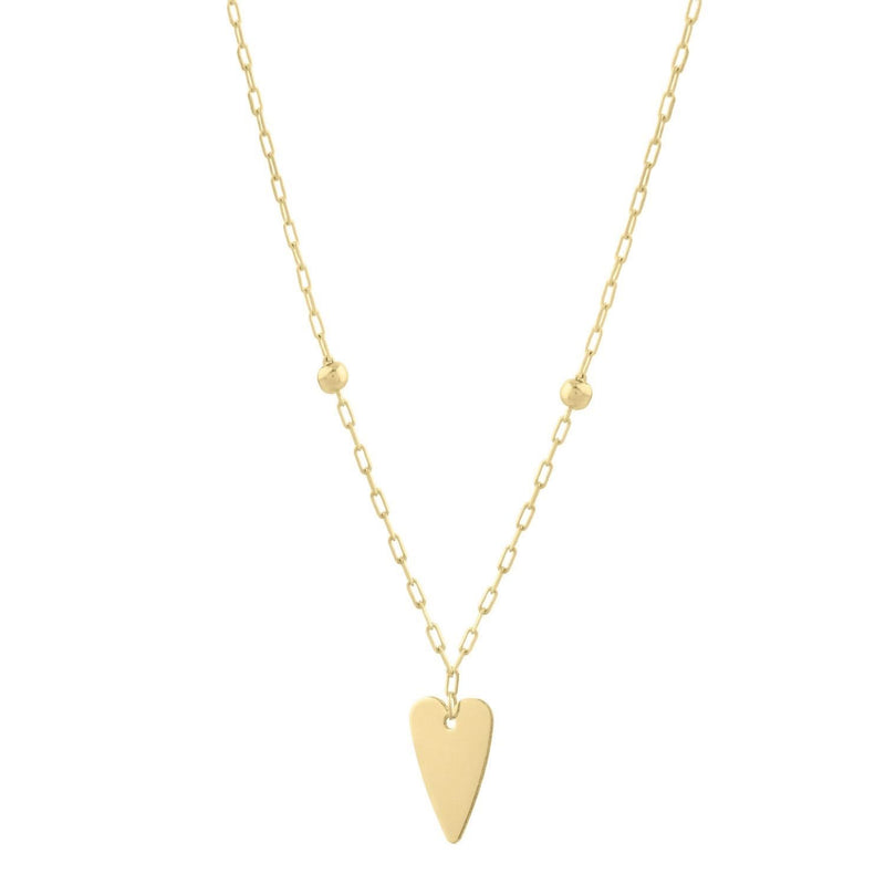 14K Yellow Gold Elongated Heart and Bead Station Necklace 14K yellow gold station necklace with heart and bead motif