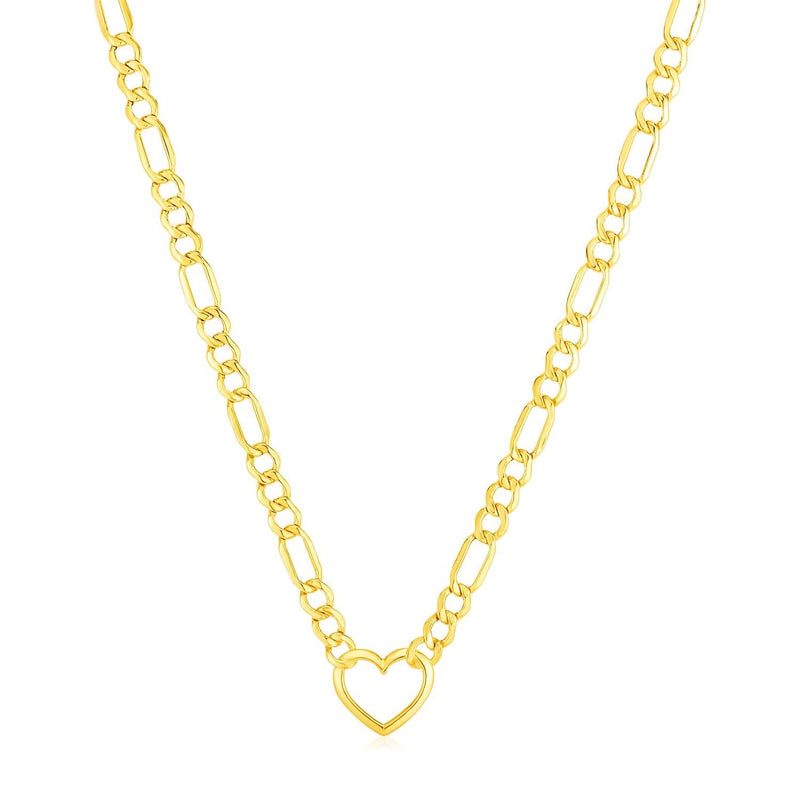 14k Yellow Gold Figaro Chain Necklace with Heart Product Image