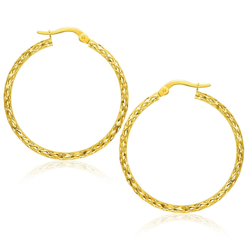 14k Yellow Gold Textured Large Hoop Earrings(1.5x30mm) 14K yellow gold textured large hoop earrings with slim 1.5mm profile