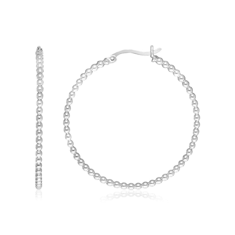Sterling Silver Round Hoop Earrings with Beaded Texture Sterling silver round hoop earrings with beaded texture edge