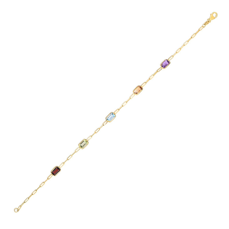 14K Yellow Gold Multi Gemstone Paperclip Bracelet (1.50 mm) 14K yellow gold paperclip chain bracelet with 1.50 mm links