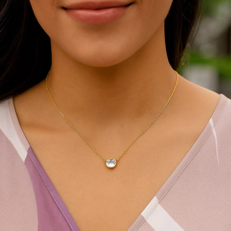 14k Yellow Gold 17 inch Necklace with Round White Topaz 14K yellow gold necklace with round white topaz stones
