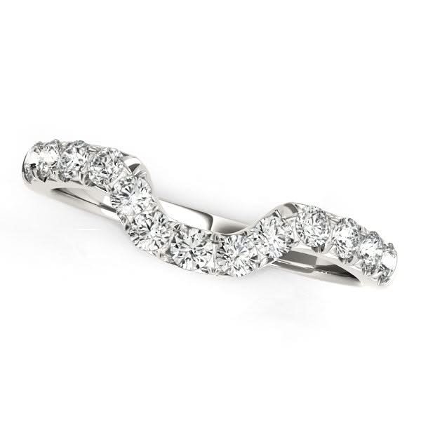 14k White Gold Curved Design Pave Diamond Wedding Ring (1/6 cttw) 14K white gold curved ring with pavé round diamond stones