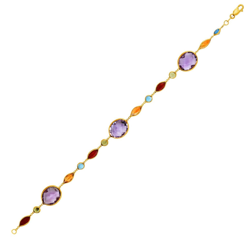 14k Yellow Gold Bracelet with Multi-Colored Stones (1.00 mm) 14K yellow gold bracelet with multi-colored stones on a slim 1.00 mm chain