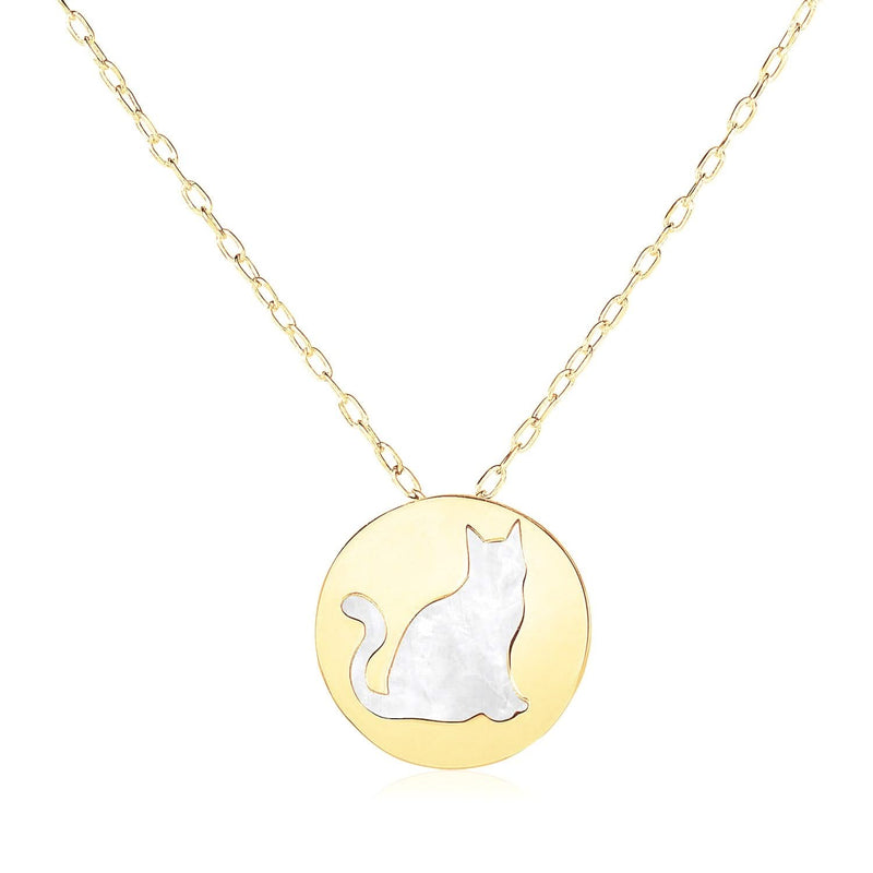 14k Yellow Gold Necklace with Cat Symbol in Mother of Pearl Product Image