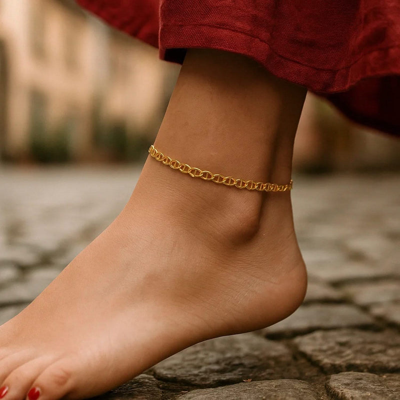 3.2mm 10k Yellow Gold Mariner Link Anklet Product Image