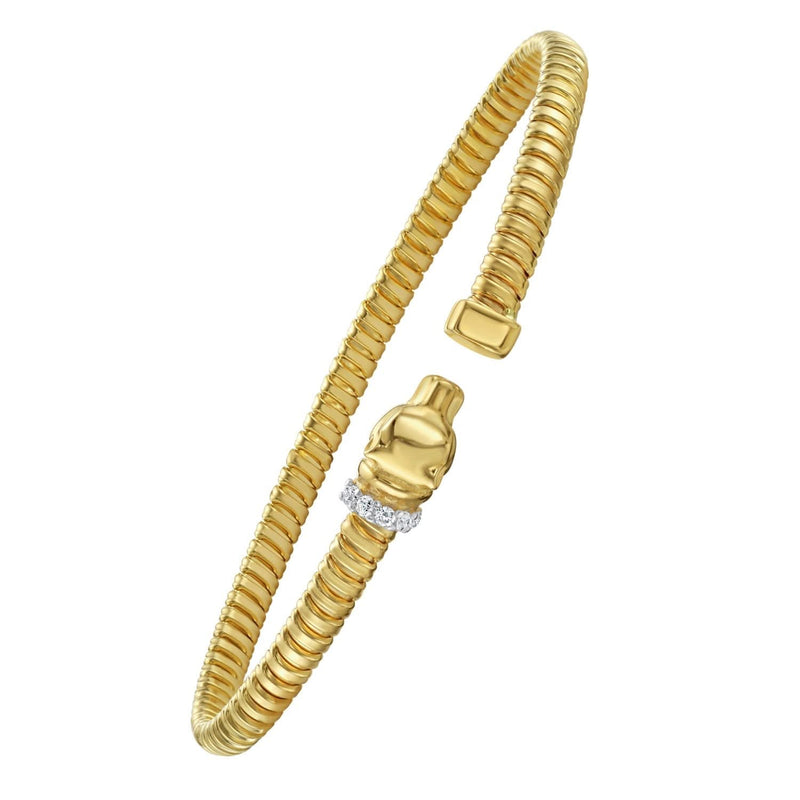14K Yellow Gold Tubogas Panther Cuff with Diamonds (3.90 mm) 14K yellow gold panther tubogas cuff bangle with diamond accents