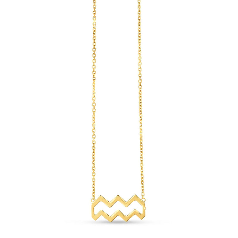 14K Yellow Gold Aquarius Necklace 14K yellow gold Aquarius zodiac pendant necklace with cut-out glyph design
