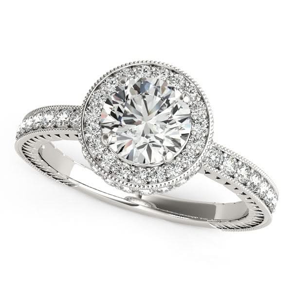 14k White Gold Milgrain Border Diamond Pave Engagement Ring (1 1/2 cttw) Product Image