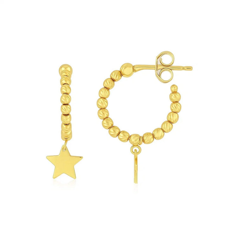 14K Yellow Gold Drop Star Charm Beaded Hoop Earrings 14K yellow gold beaded hoop earrings with star charm drop