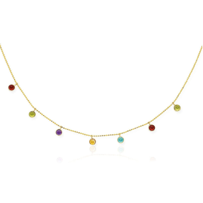 14k Yellow Gold Cable Chain Necklace with Round Multi-Tone Charms Product Image