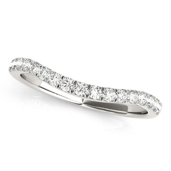 14k White Gold Pave Set Round Diamond Curved Wedding Band (1/4 cttw) 14K white gold curved wedding band with round pave diamond stones