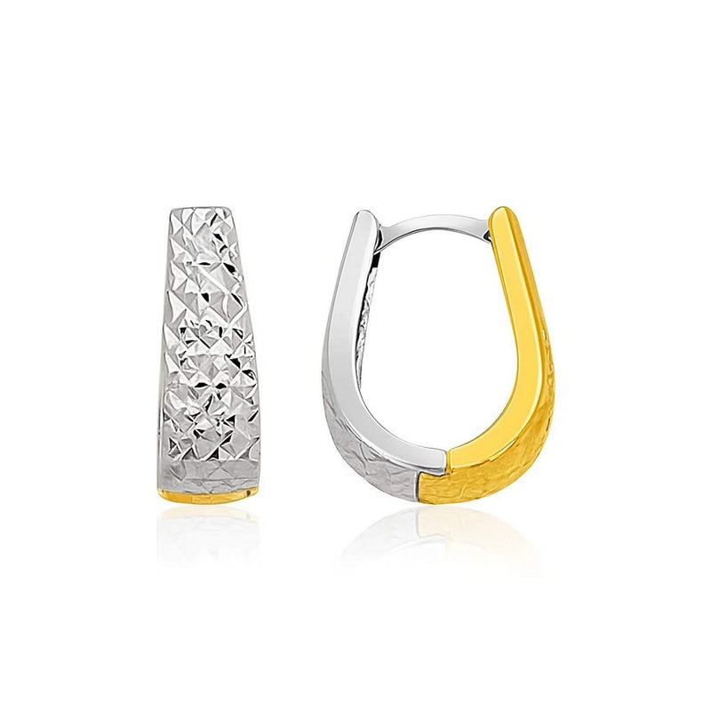 14k Two-Tone Gold Oval Diamond Cut Textured Earrings Product Image