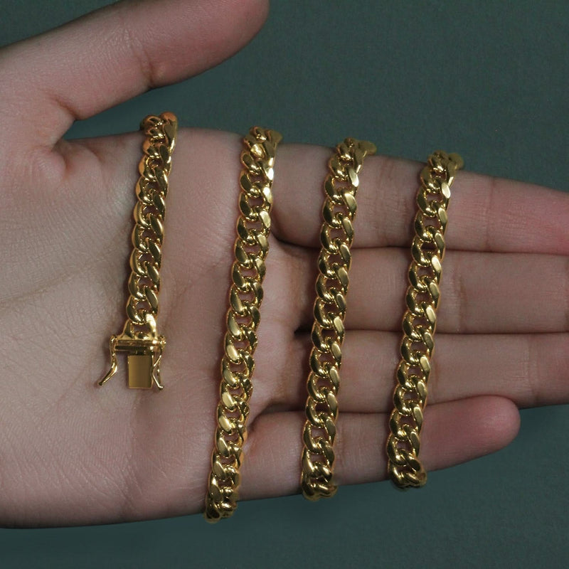 10k Yellow Gold Semi Solid Miami Cuban Chain (6.60 mm) 10K yellow gold Miami Cuban chain with flat interlocking links at 6.60 mm