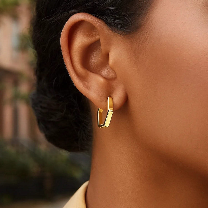 14k Yellow Gold Hexagon Huggie Hoops Earrings Product Image