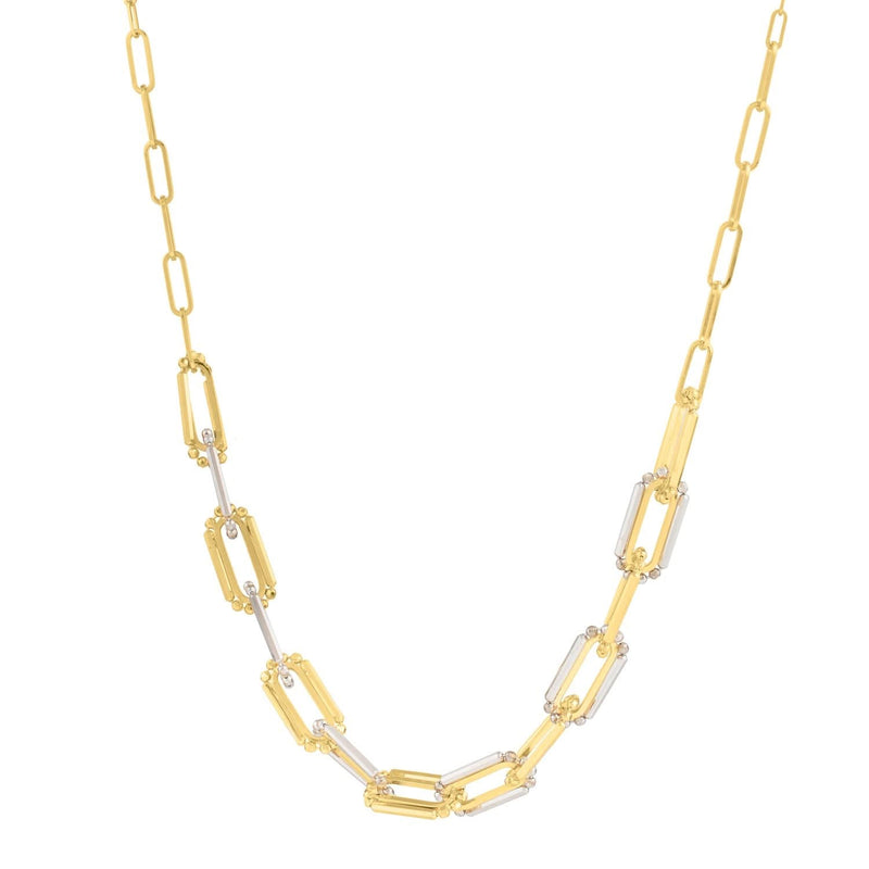 Two Tone Pallina Paperclip Necklace in 14K Gold 14K two-tone gold paperclip chain necklace with round pallina bead links
