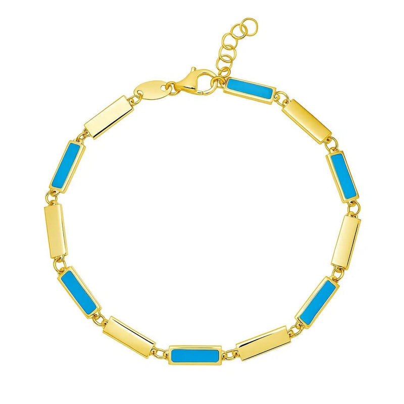 14K Yellow Gold Turquoise Rectangle Links Bracelet (3.50 mm) 14K yellow gold bracelet with rectangle turquoise link stones