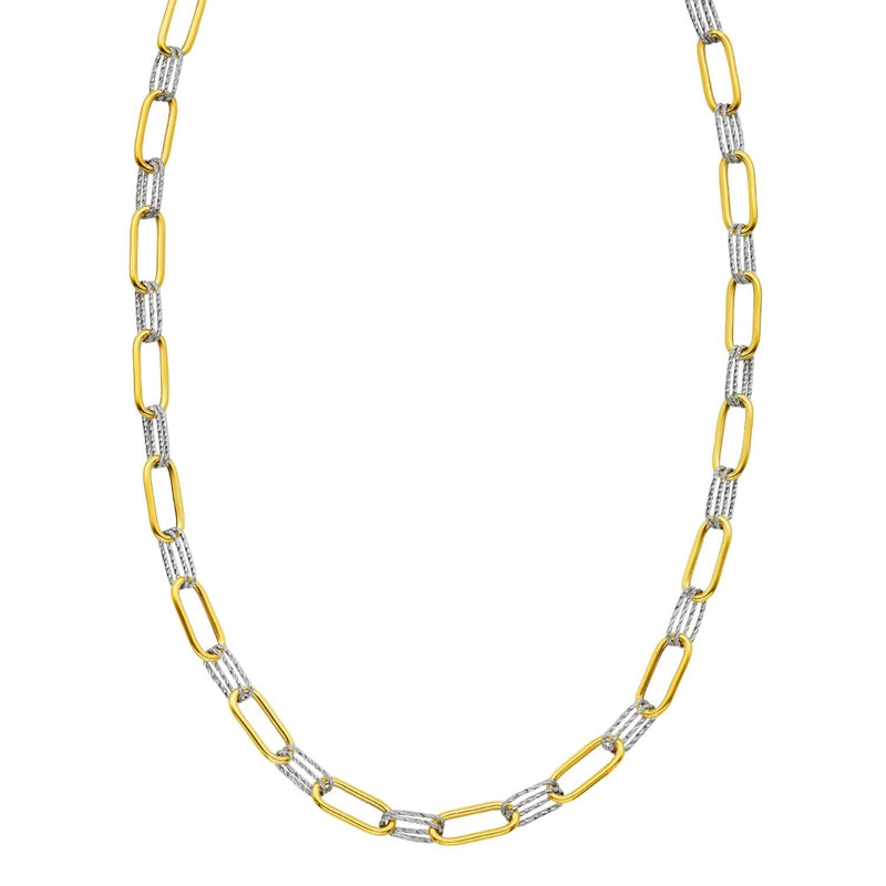 14K Two Tone Gold Diamante Paperclip Necklace (6.20 mm) 14K two-tone gold paperclip chain necklace with 6.20 mm links