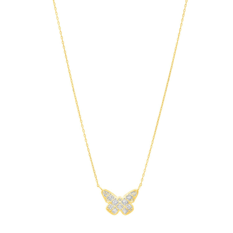 Checkered Butterfly Necklace in 14K Yellow Gold 14K yellow gold checkered butterfly pendant necklace with openwork wings