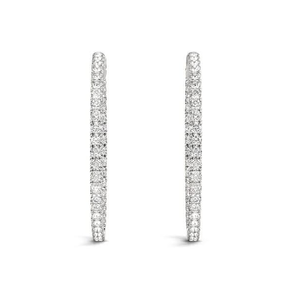14k White Gold Diamond Hoop Earrings with Shared Prong Setting (2 cttw) 14K white gold hoop earrings with shared prong round diamond stones