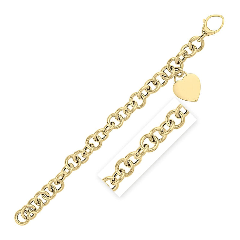 Heart Tag with Rolo Link Bracelet in 14K Yellow Gold (11.40 mm) 14K yellow gold heart tag bracelet with rolo link chain