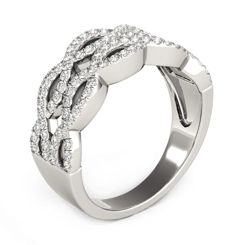 Diamond Studded Double Interlocking Waves Ring in 14k White Gold (5/8 cttw) 14K white gold ring with two rows of round diamond stones in interlocking waves