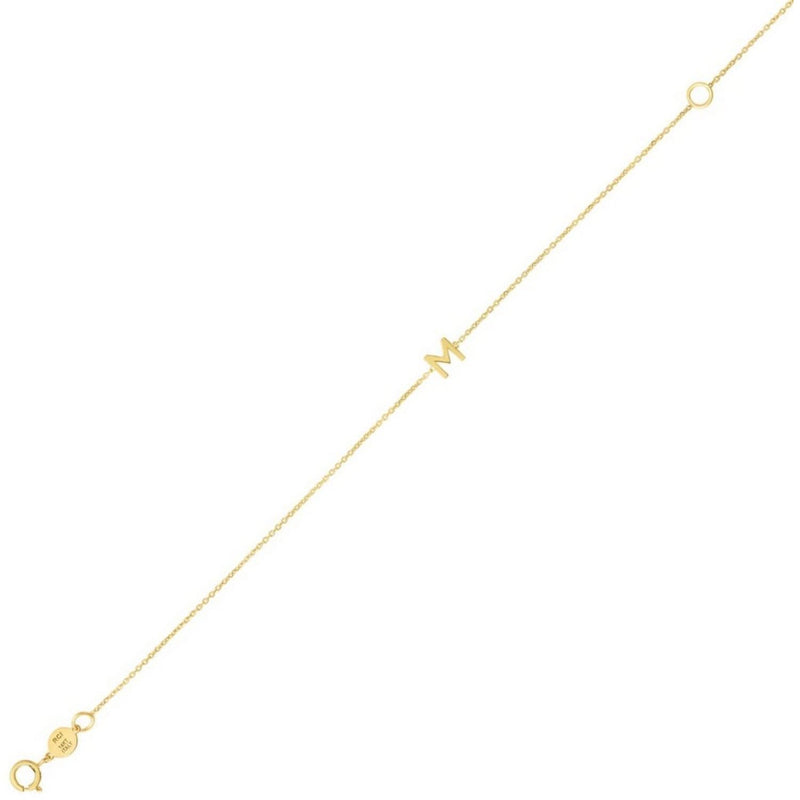 14K Yellow Gold Mini Initial M Bracelet 14K yellow gold mini initial M bracelet on fine cable chain