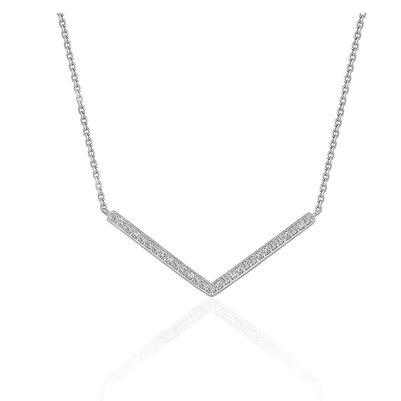 Diamond Chevron Pendant in 14k White Gold (1/3 cttw) 14K white gold chevron necklace with round diamond stones