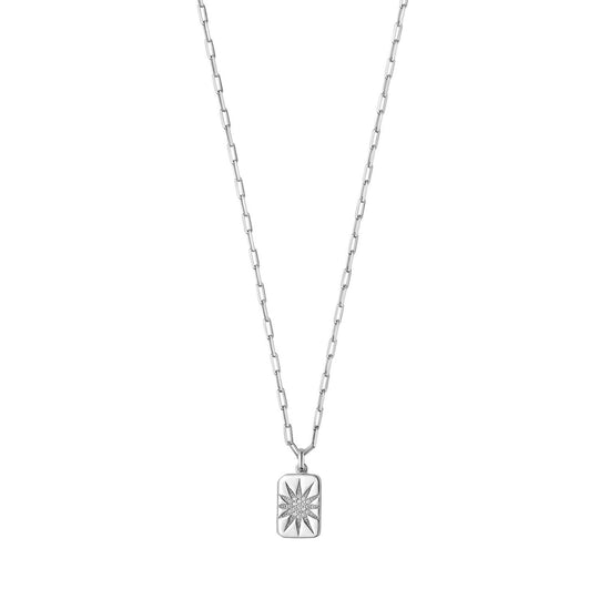 Sterling silver starburst locket necklace with round cubic zirconia stones