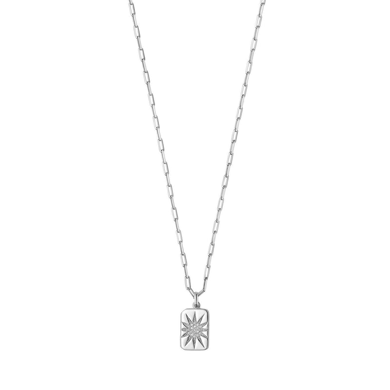 Sterling Silver Rhodium Plated Cubic Zirconia Starburst Locket Necklace Sterling silver starburst locket necklace with round cubic zirconia stones