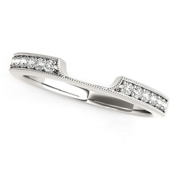 14k White Gold Curved Section Antique Style Diamond Wedding Band (1/8 cttw) 14K white gold wedding band with curved row of round diamond stones