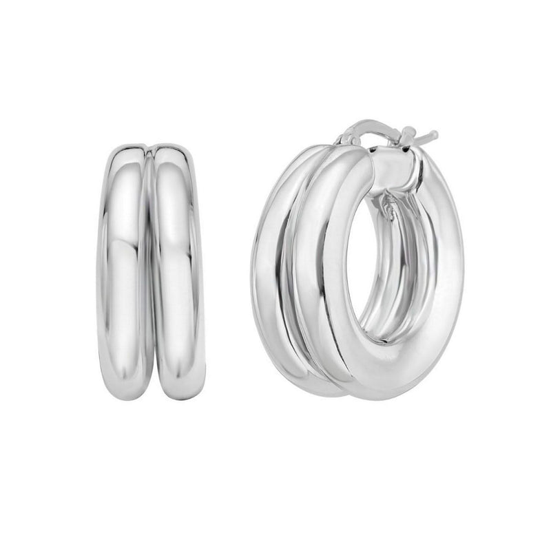 Sterling Silver Puffed Double Row Hoop Earrings Sterling silver 925 puffed double row hoop earrings with rounded profile