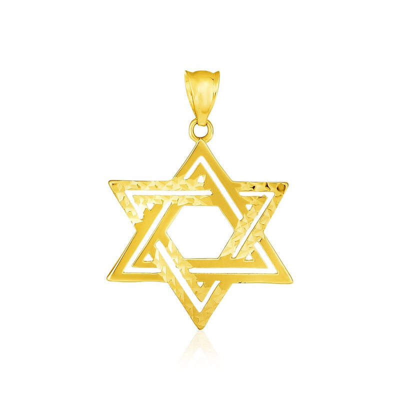 14k Yellow Gold Textured Star of David Pendant 14K yellow gold textured Star of David pendant with six-point geometry