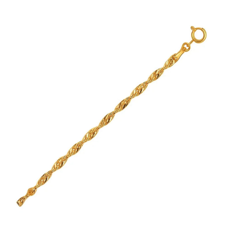 10k Yellow Gold Singapore Bracelet (2.20 mm) 10K yellow gold Singapore chain bracelet with diamond-cut links, 2.20 mm width