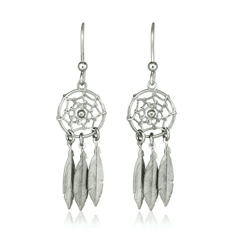 Sterling Silver Dream Catcher Dangle Earrings Product Image