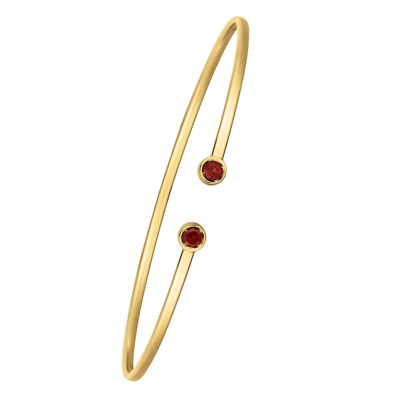 14K Yellow Gold Garnet Open Cuff Bangle (2.00 mm) 14K yellow gold open cuff bangle with red garnet stone