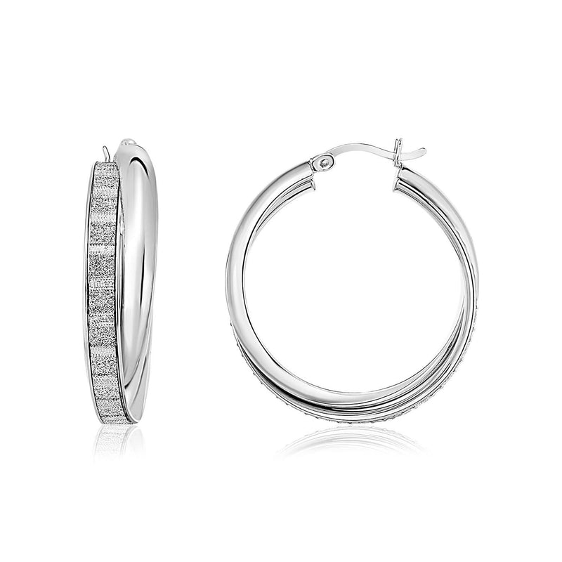 Sterling Silver Hoop Earrings with Glitter Texture in Square Pattern 925 sterling silver hoop earrings with square-pattern glitter texture