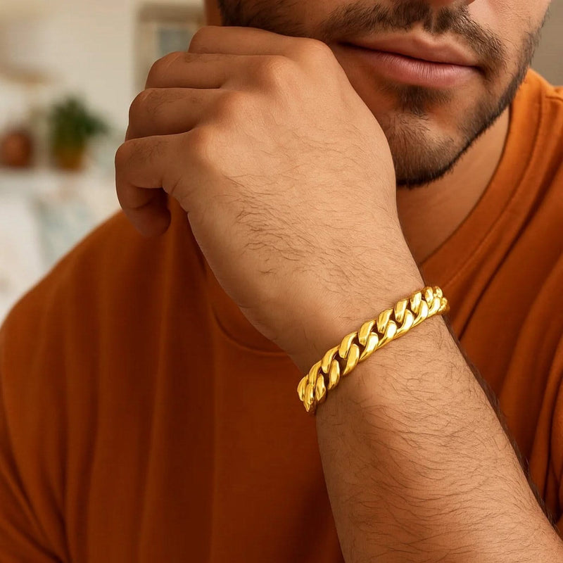 14k Yellow Gold Semi Solid Miami Cuban Bracelet (9.10 mm) 14K yellow gold Miami Cuban link bracelet 9.10 mm with box clasp