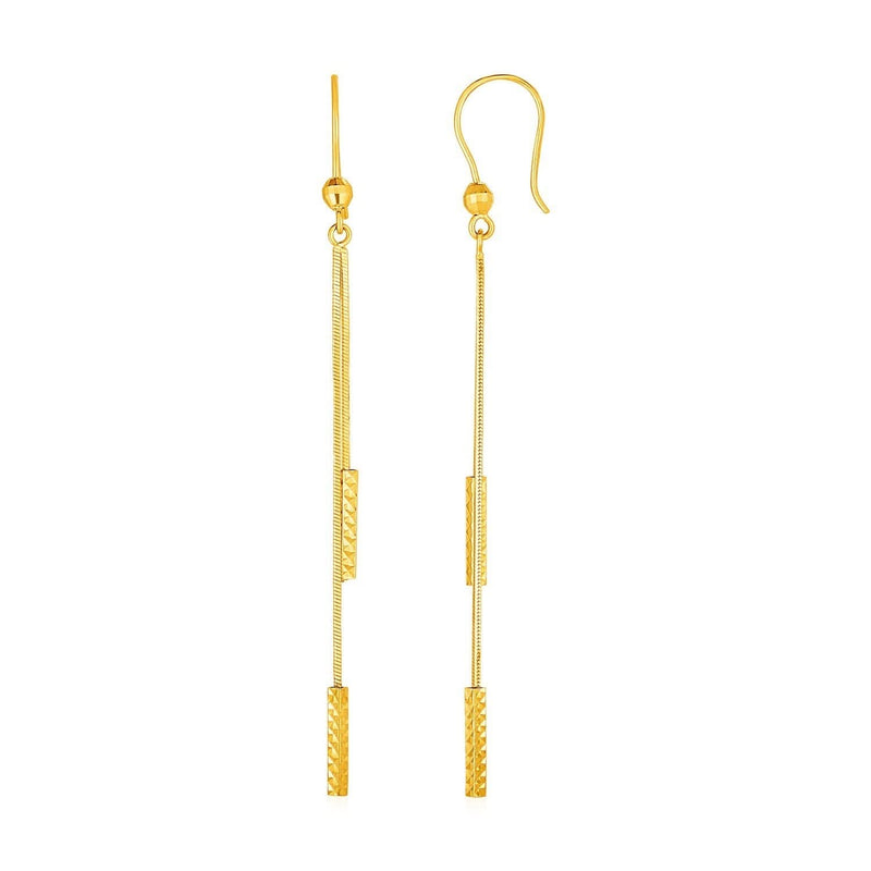 Textured Bar Long Drop Earrings in 14k Yellow Gold Product Image