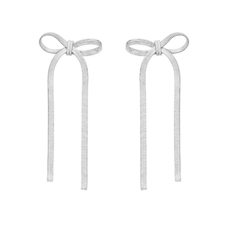 Sterling Silver Snake Chain Drop Dangle Bow Earrings 925 sterling silver snake chain bow drop dangle earrings, polished finish