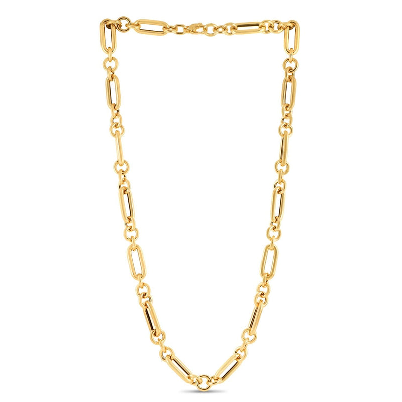 14k Yellow Gold Italian Alternating Paperclip Round Links Chain Necklace 14K yellow gold paperclip chain necklace with alternating round links