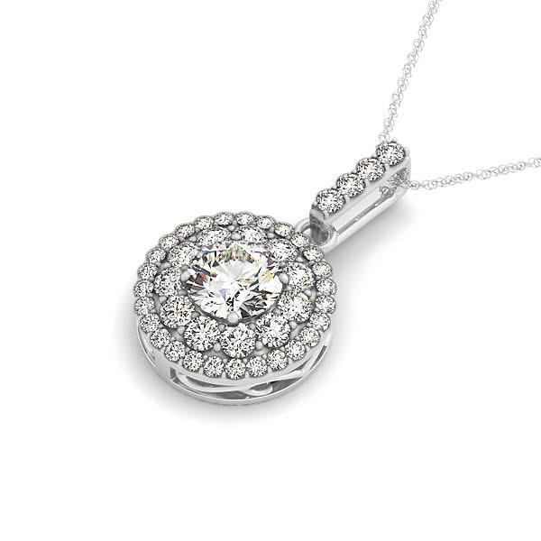 14k White Gold Diamond Halo Round Shape Pendant (1 1/4 cttw) 14K white gold pendant necklace with round diamond stones in a halo setting
