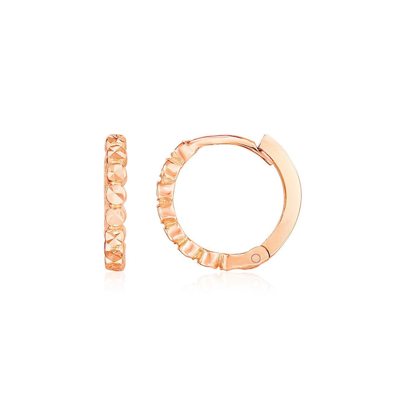 14k Rose Gold Petite Textured Round Hoop Earrings 14K rose gold petite textured round hoop ring band