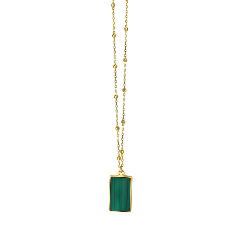 Malachite Geometric Rectangle Necklace in 14K Yellow Gold 14K yellow gold rectangle necklace with one malachite geometric stone