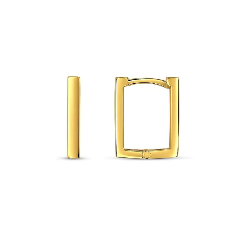 14k Yellow Gold Rectangle Huggie Hoops 14K yellow gold rectangle huggie hoop earrings with squared profile