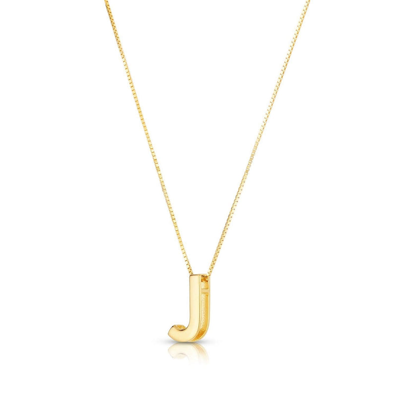 14K Yellow Gold Yours Truly Block Letter Initial J Necklace 14K yellow gold block letter initial J pendant necklace