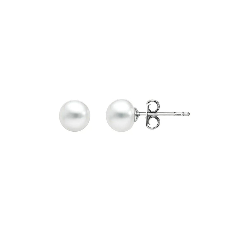 White Freshwater Cultured Pearl Stud Earrings in 14K White Gold (4.00 mm) 14K white gold ring with pear white pearl stone