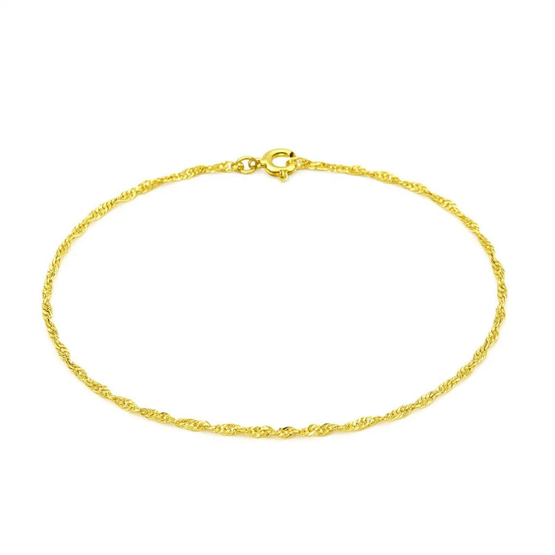 10k Yellow Gold Singapore Bracelet (1.50 mm) 10K yellow gold Singapore chain bracelet in a fine 1.50 mm width