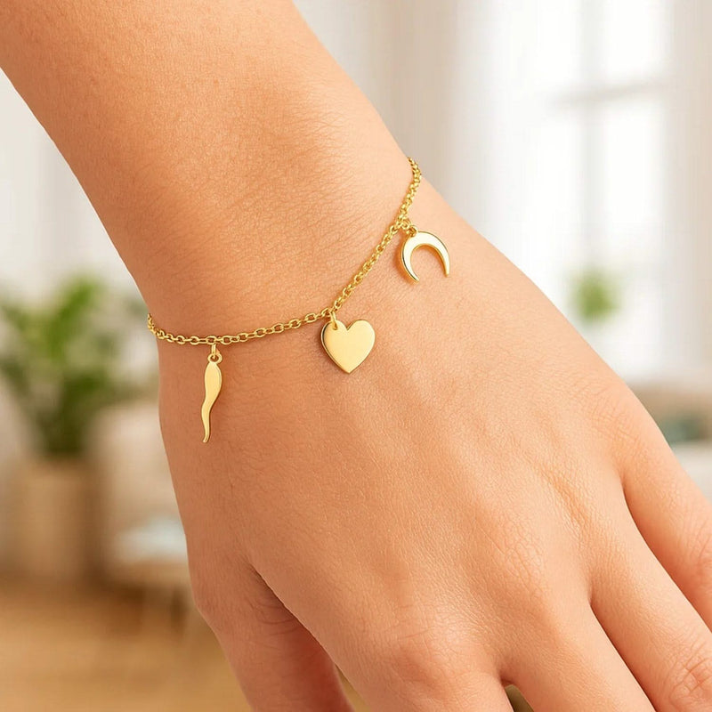 14k Yellow Gold 7 inch Bracelet with Polished Charms Product Image